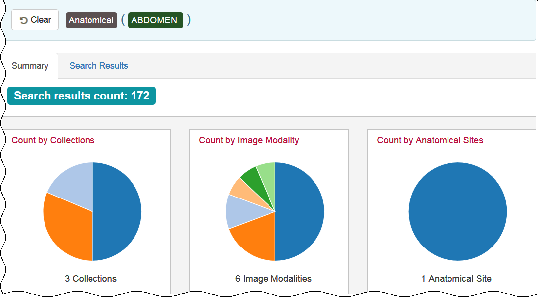 Summary tab showing pie charts
