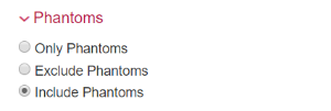 Phantoms search filter. Options are Only Phantoms, Exclude Phantoms, and Include Phantoms.