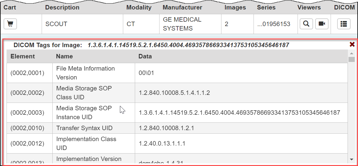 DICOM Tags for Image