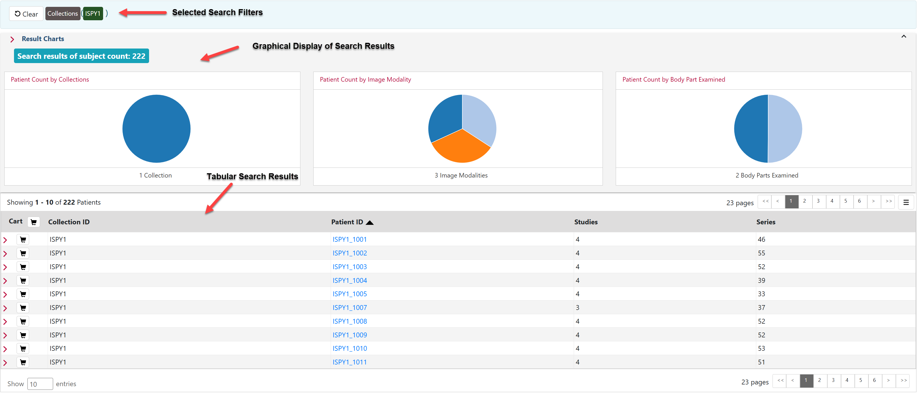 Search results in both chart and table form