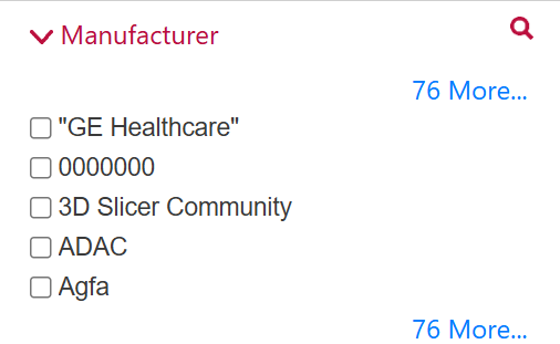Manufacturer filter showing a subset of manufacturers