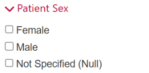 Patient Sex filter with Female, Male, and Not Specified (Null) options